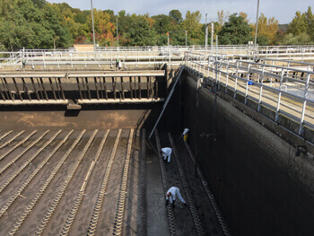 Aerial view of a water/wastewater treatment plant